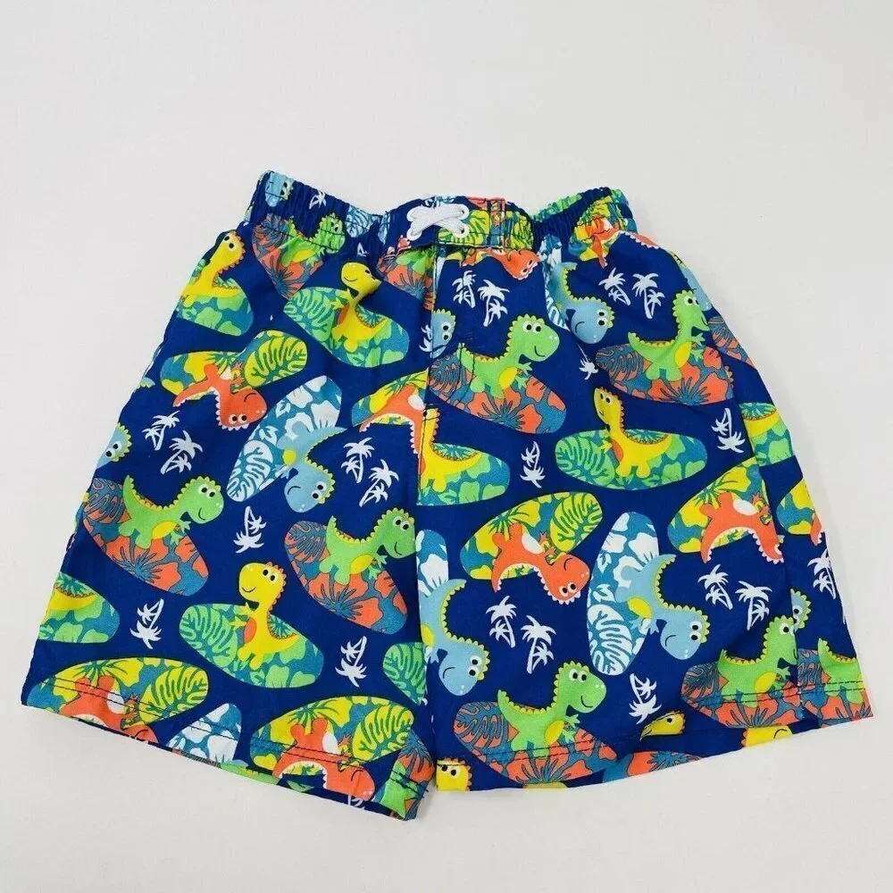 OP Infant Boys Size 24 Months Dinosaur Island Print Lined Swim Trunks‎ Blue 1713